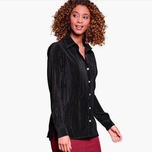 Abercrombie & Fitch Plisse Black Button Down Blouse Size XL B6